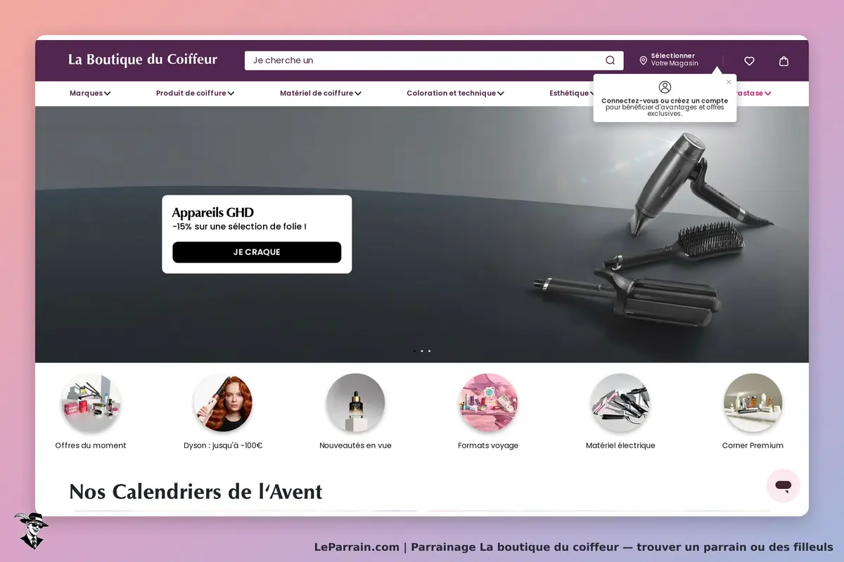 La Boutique du Coiffeur : page d'accueil avec produits de coiffure et barre de recherche en haut