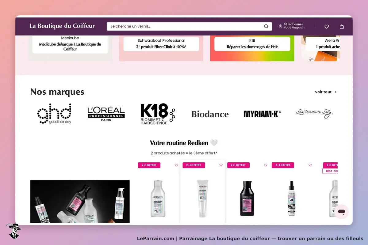 La Boutique du Coiffeur : page d'accueil avec marques et produits de soins capillaires affichés