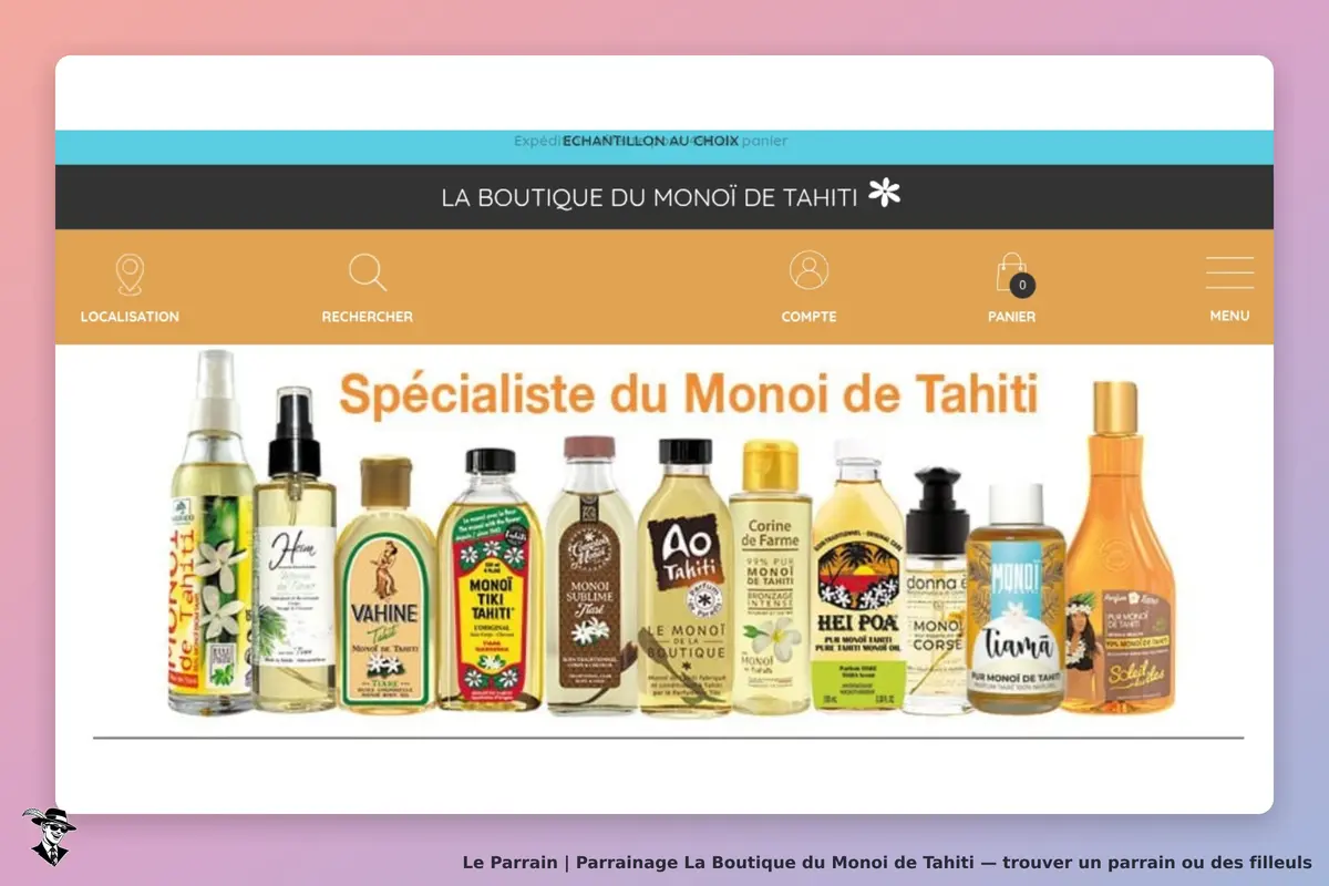 La Boutique du Monoi de Tahiti : affichage de divers produits de monoi sur la page d'accueil