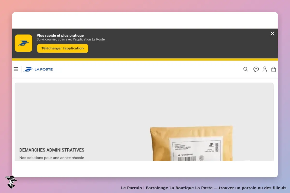 La Boutique La Poste : la Poste : page d'accueil avec un colis en papier kraft et un titre sur les