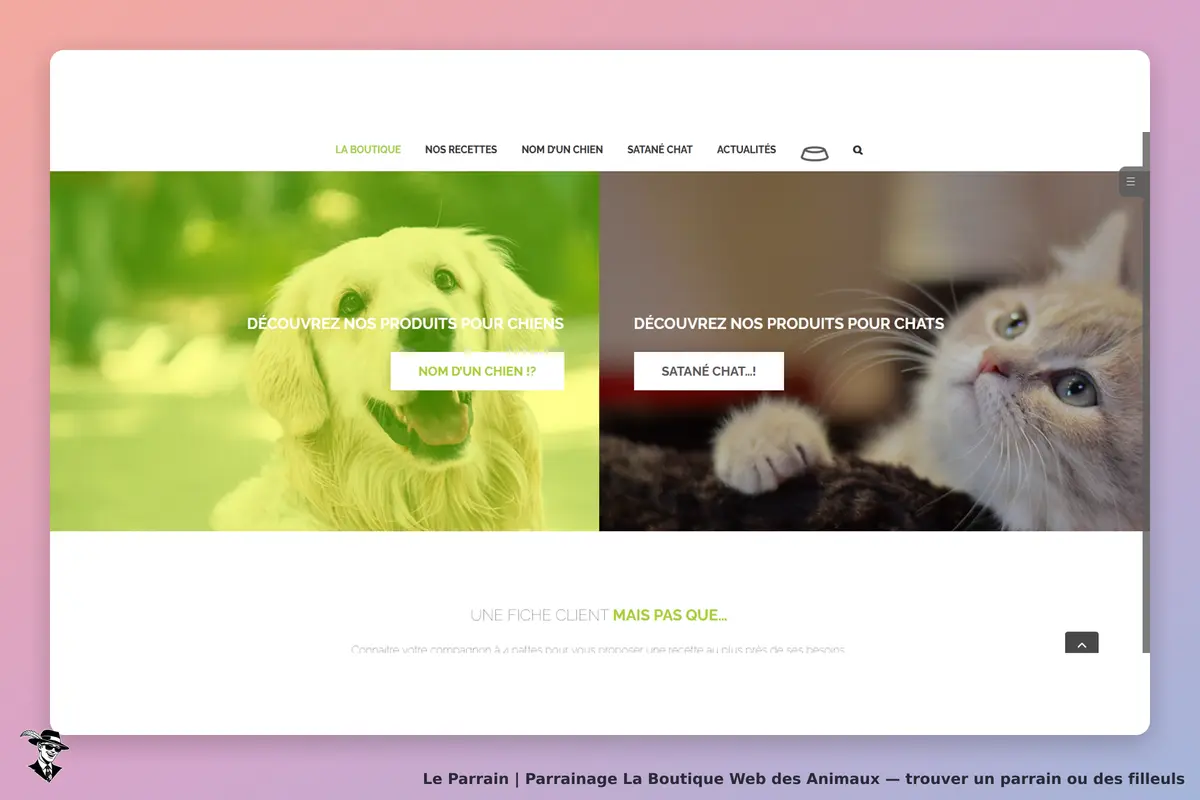 Capture d'écran de La Boutique Web des Animaux