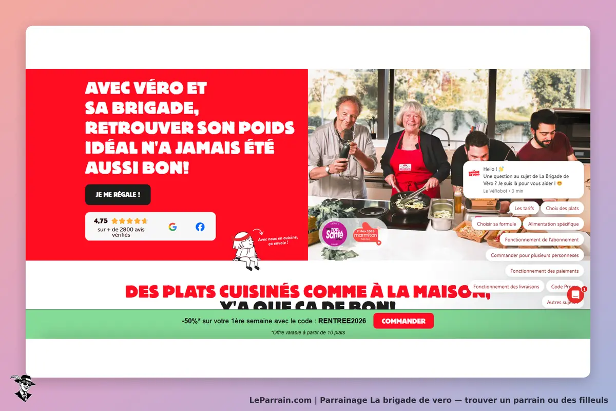 La brigade de vero : la brigade de Véro : page d'accueil avec des personnes cuisinant et un message