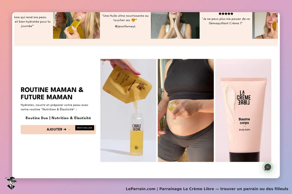 La Crème Libre : page d'accueil présentant des produits pour la peau et des témoignages clients