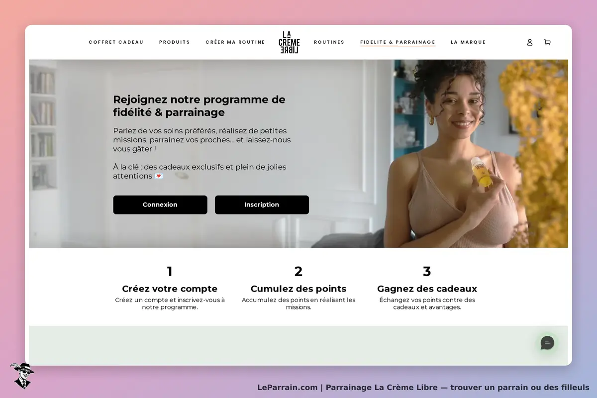 La Crème Libre : programme de fidélité et parrainage avec une femme tenant un produit