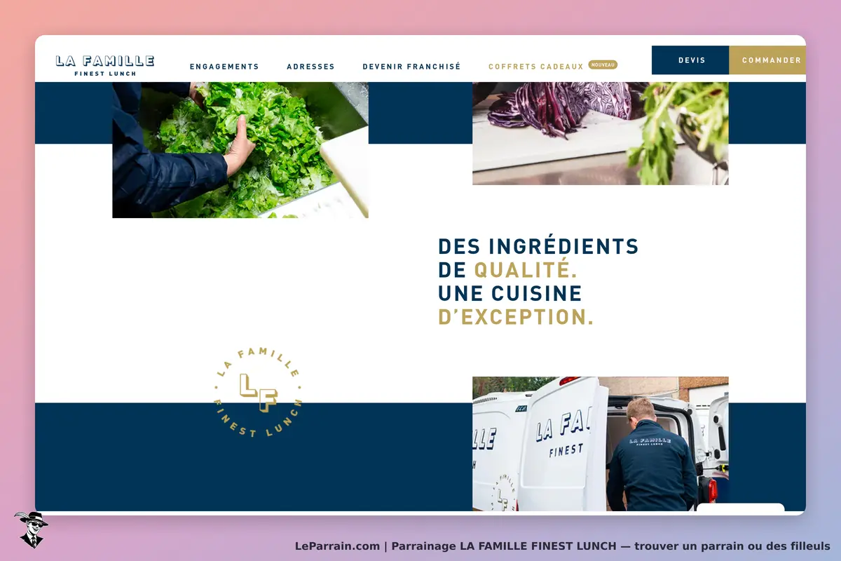 LA FAMILLE FINEST LUNCH : lA FAMILLE : page d'accueil avec des ingrédients frais et un message sur