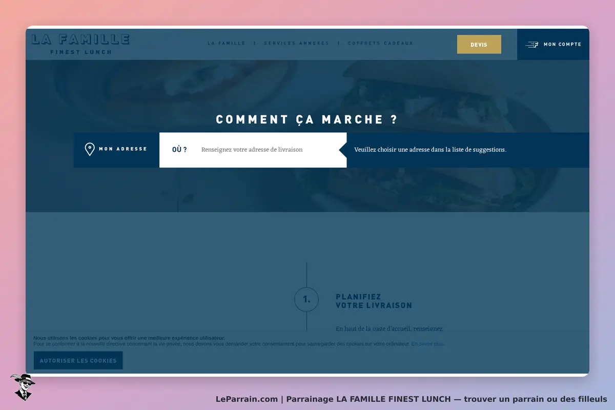 LA FAMILLE FINEST LUNCH : lA FAMILLE : page d'accueil avec un formulaire pour renseigner une