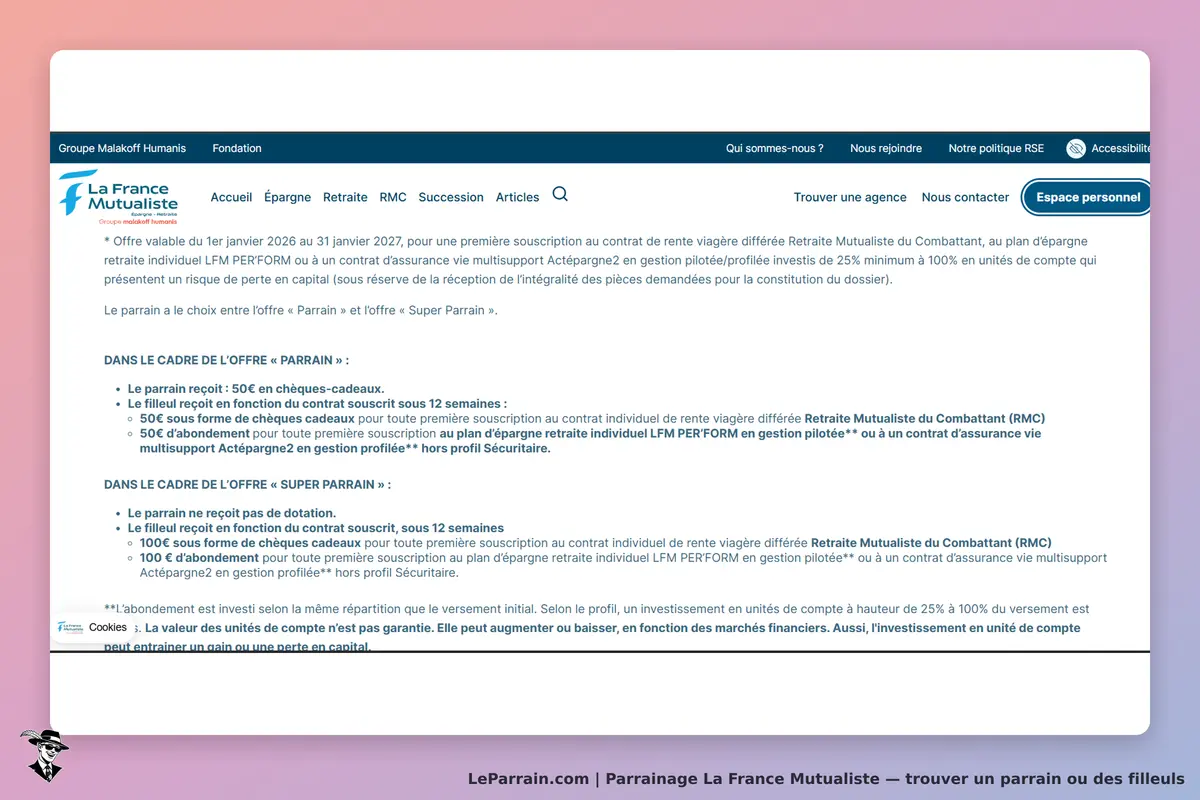 La France Mutualiste : texte explicatif sur les offres de parrainage et produits de retraite
