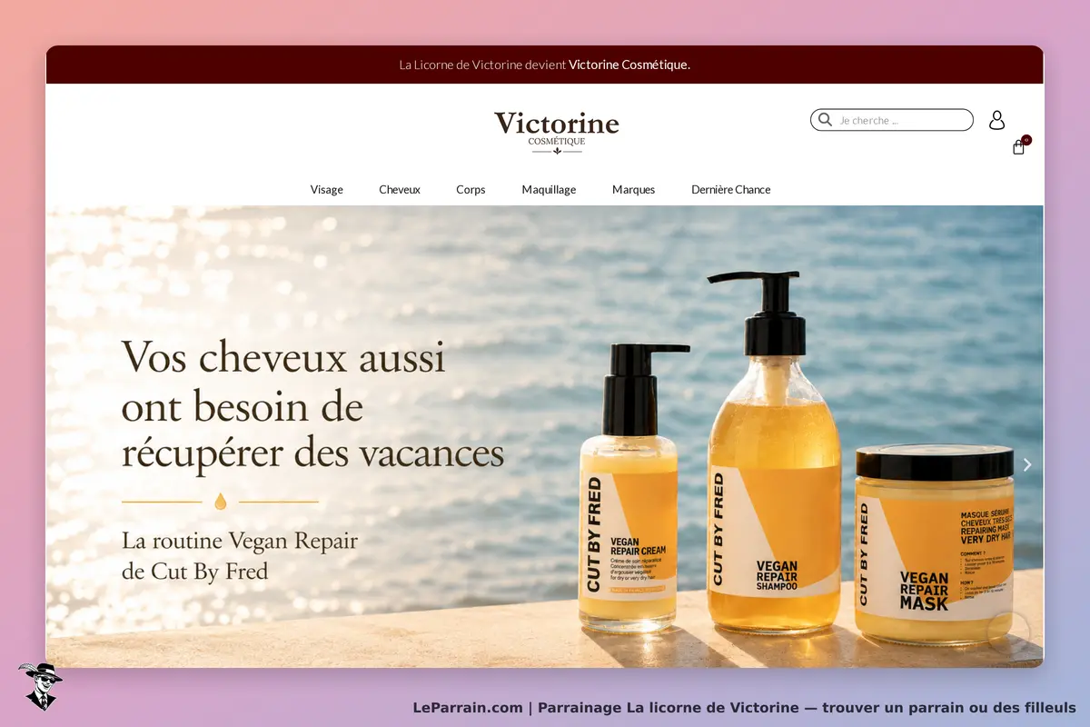 La licorne de Victorine : page d'accueil présentant des produits de soin capillaire Cut By Fred