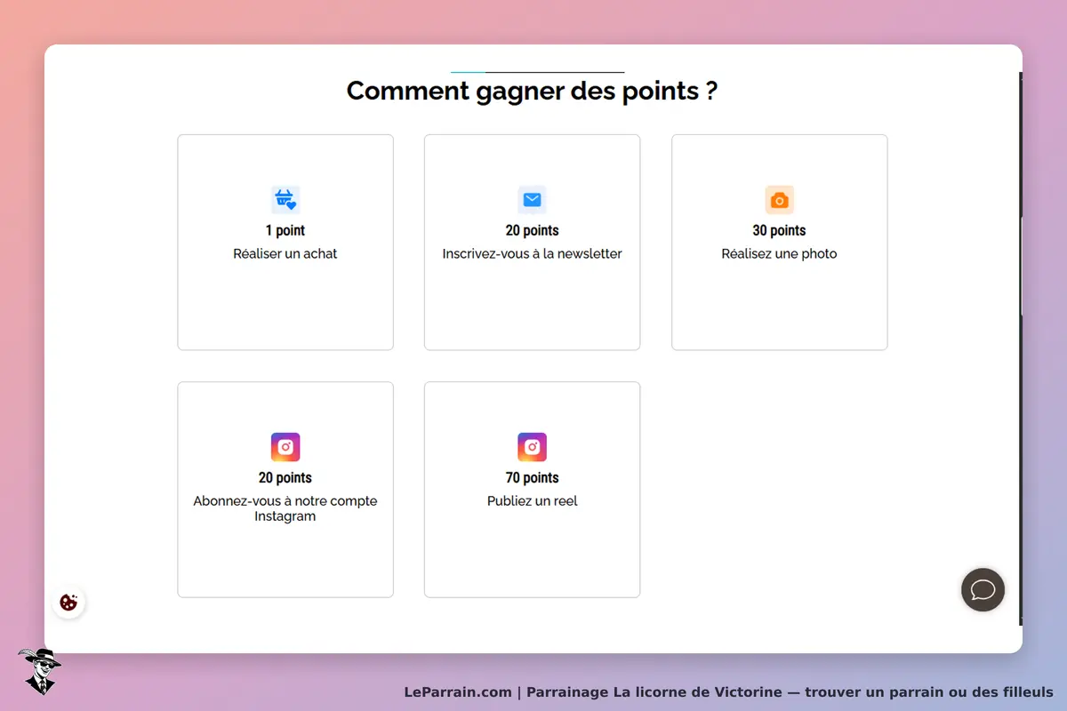 La licorne de Victorine : options pour gagner des points avec des actions à réaliser