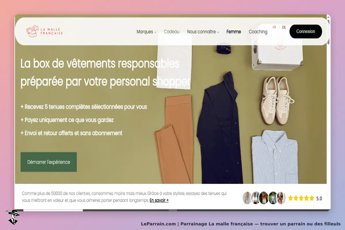 La malle française : présentation d'une box de vêtements avec divers articles sur un fond neutre