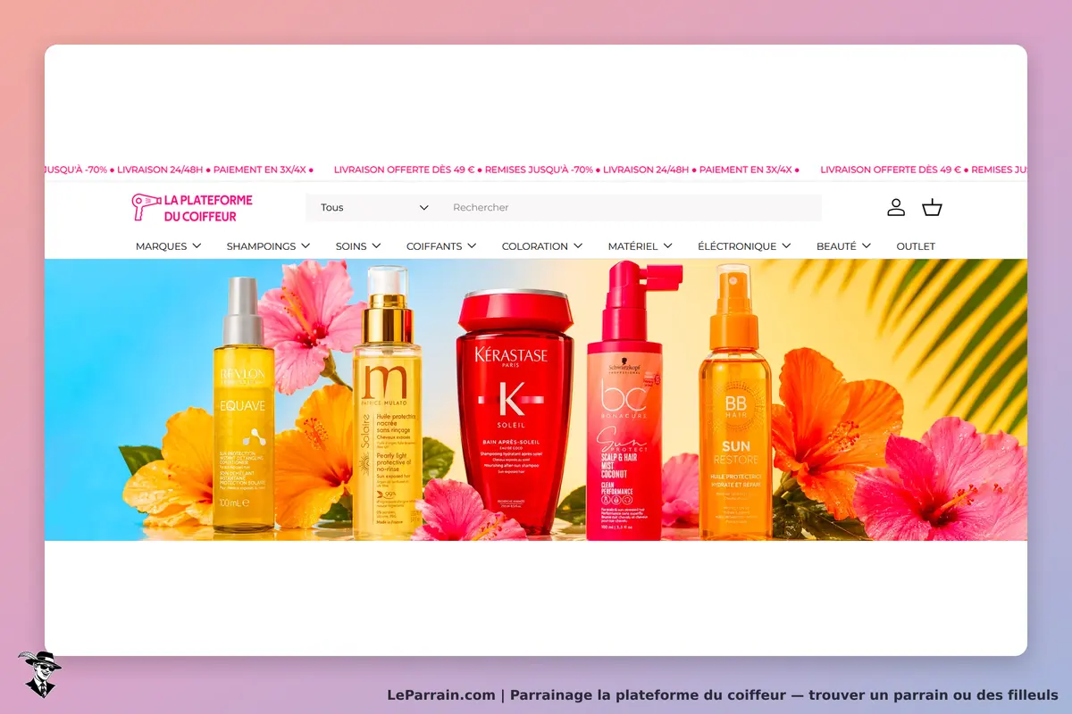LA PLATEFORME DU COIFFEUR : produits capillaires sur fond de fleurs tropicales colorées