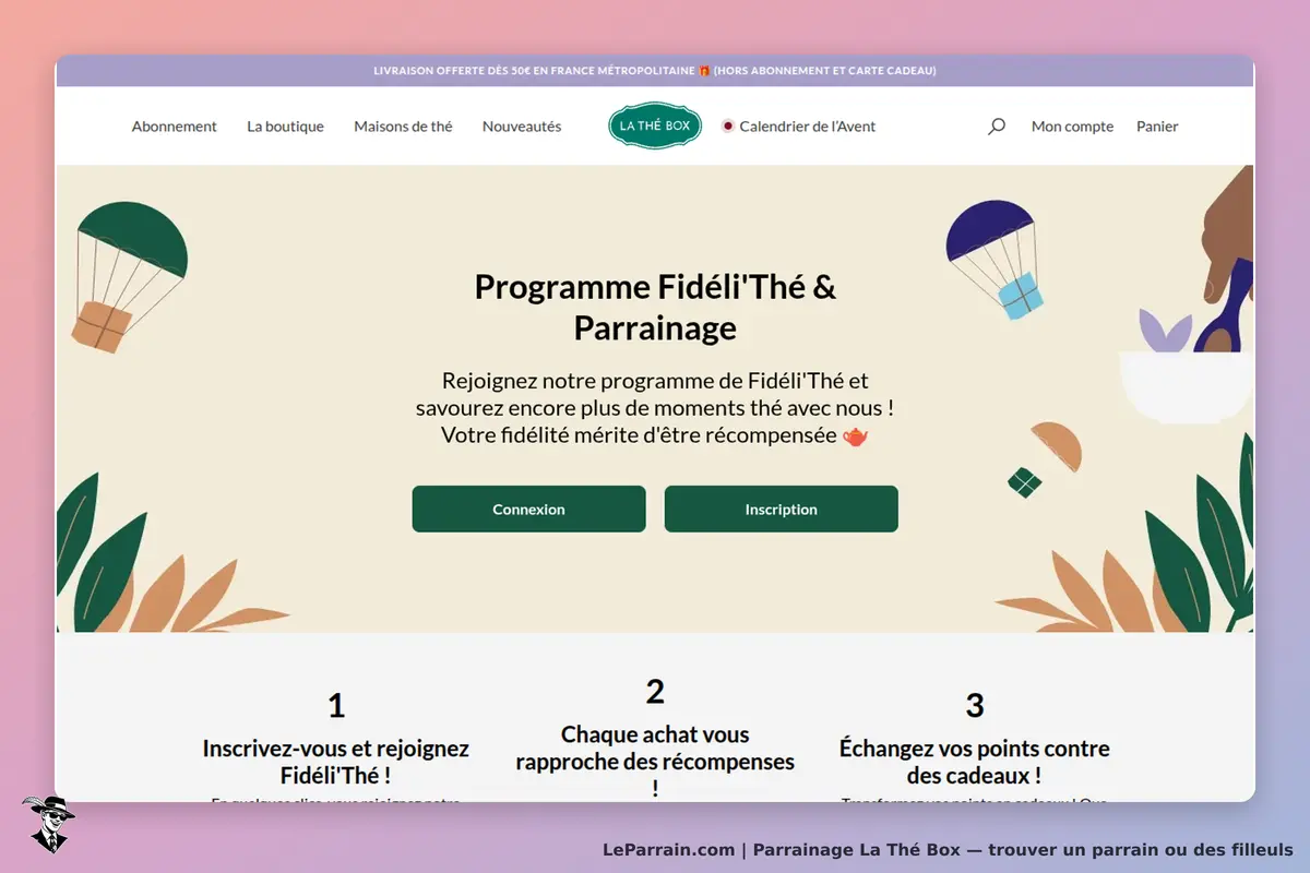 La Thé Box : page d'accueil présentant le programme Fidéli'Thé et options de connexion
