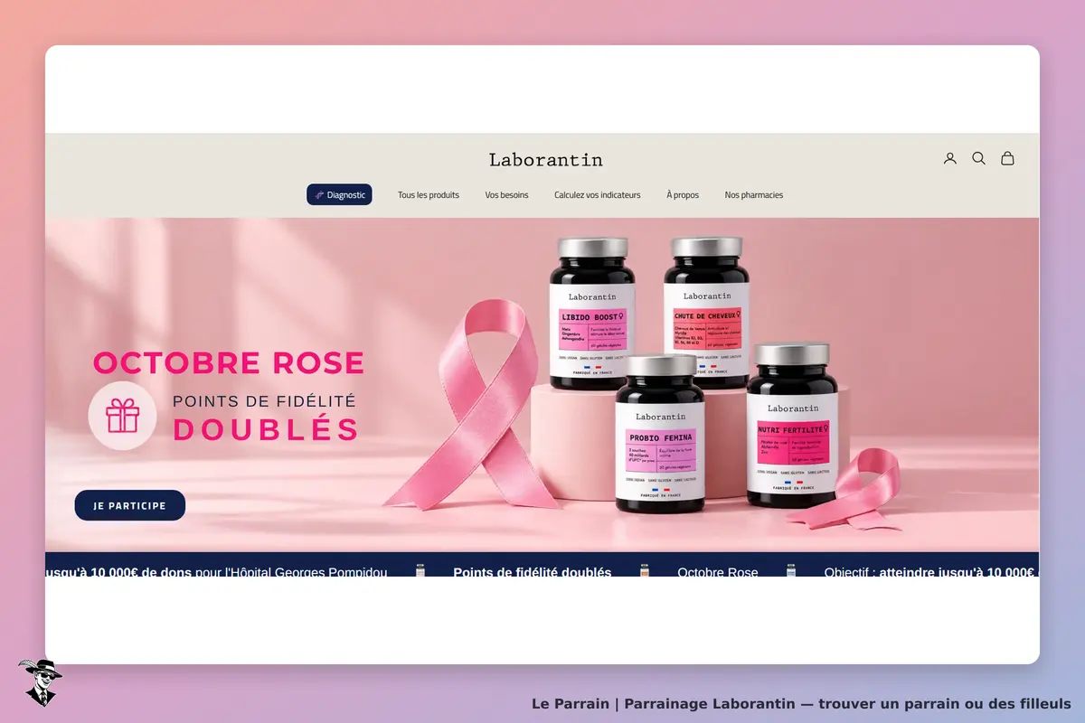 Laborantin : page d'accueil avec produits de santé et visuel pour Octobre Rose