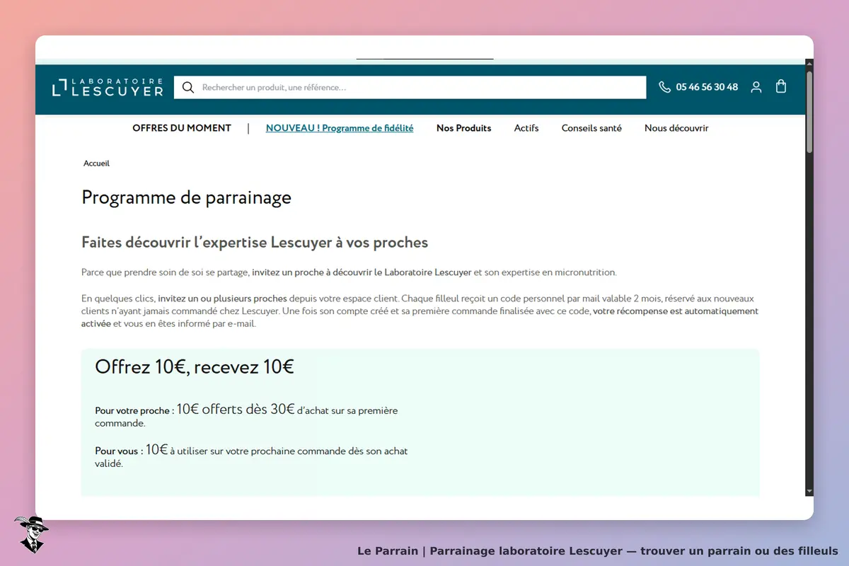 Laboratoire Lescuyer : page sur le programme de parrainage avec explications et conditions