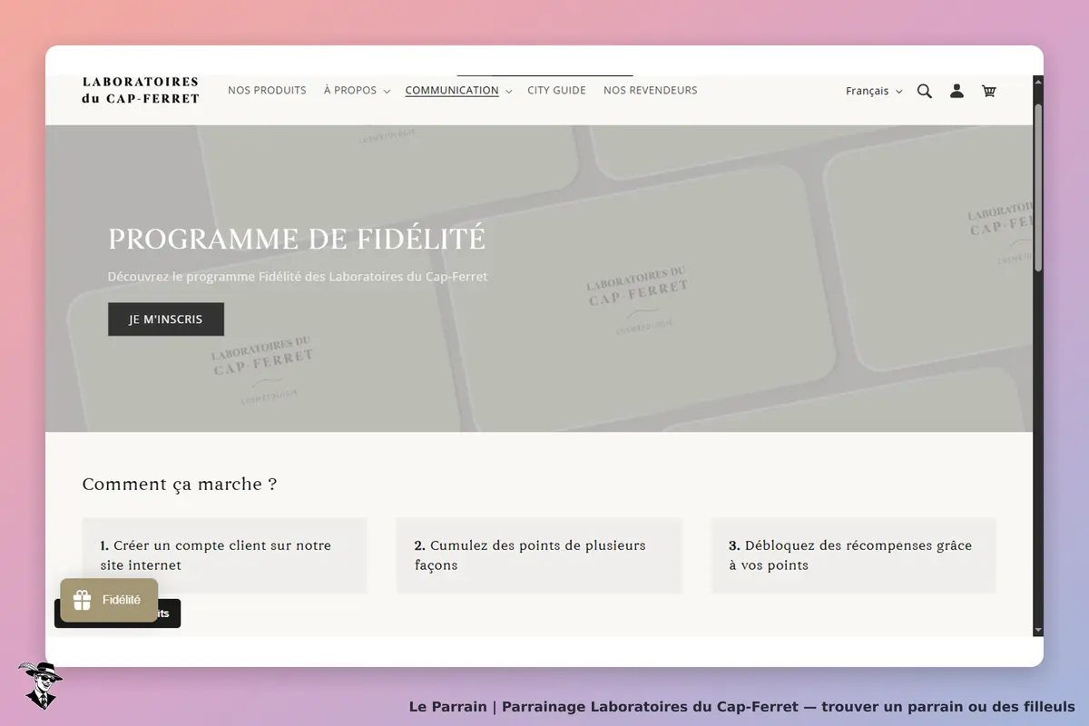 Laboratoires du Cap-Ferret : page d'accueil avec le programme de fidélité et étapes explicatives