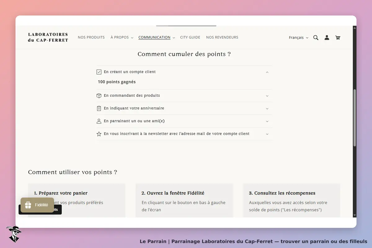 Laboratoires du Cap-Ferret : page sur la cumulation et l'utilisation de points de fidélité