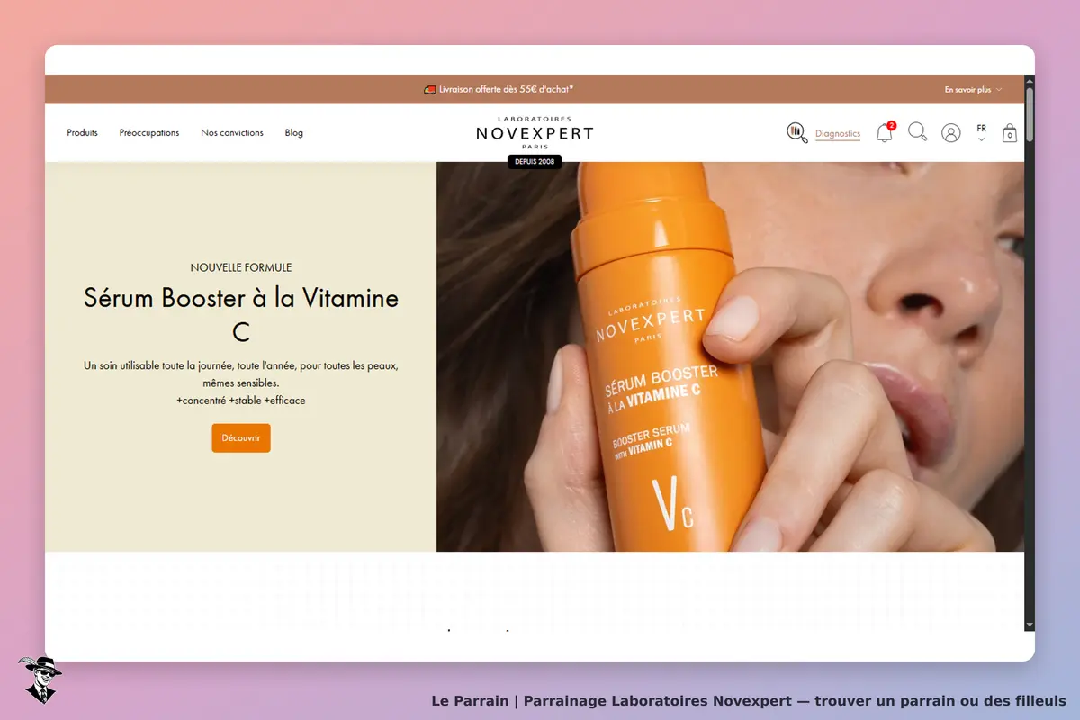 Laboratoires Novexpert : page d'accueil présentant le Sérum Booster à la Vitamine C