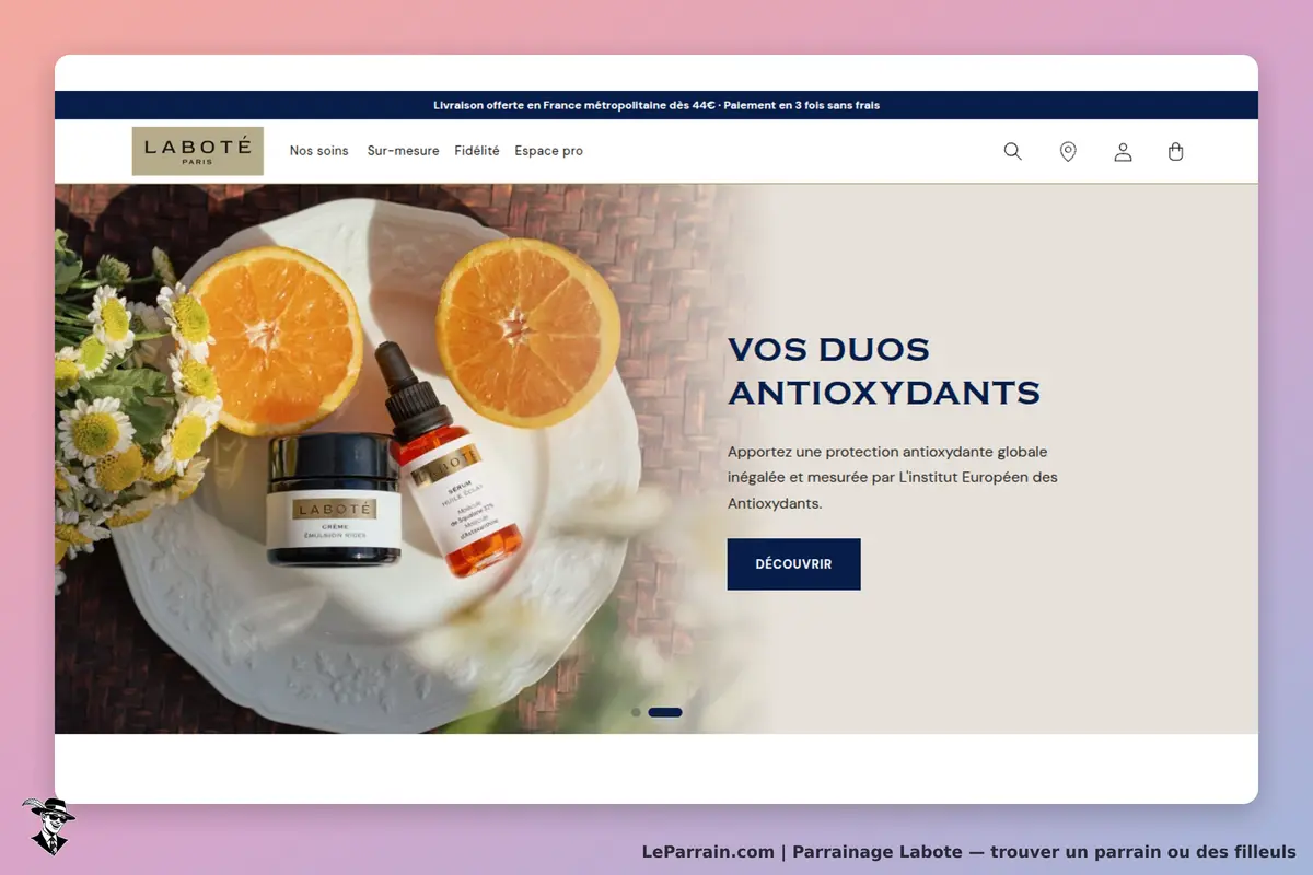 Labote : laboté : produits de soin avec oranges et fleurs sur une assiette blanche, texte sur les