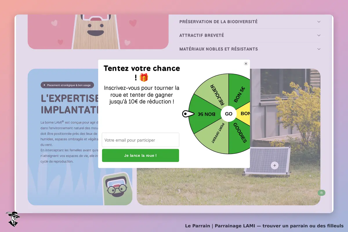 LAMI : page d'accueil avec un formulaire pour participer à un jeu et une image de nature