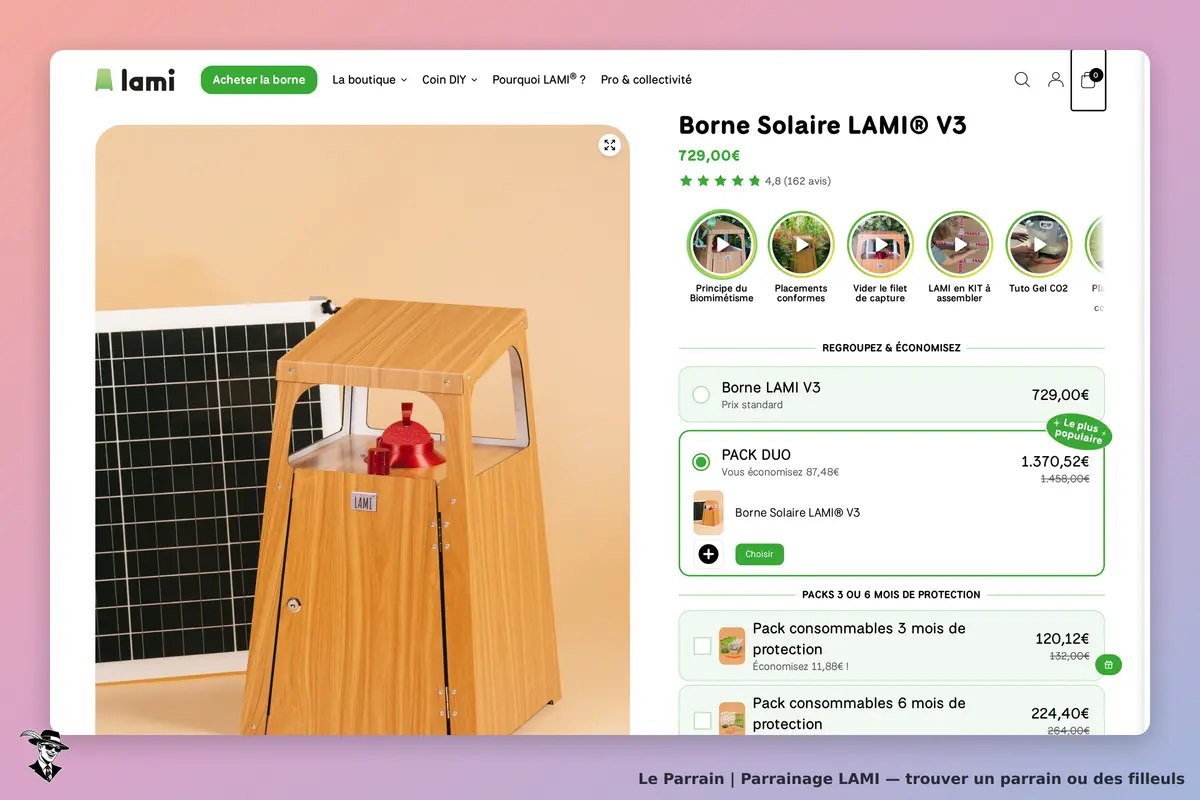 LAMI : présentation de la borne solaire LAMI® V3 avec options d'achat et produits associés