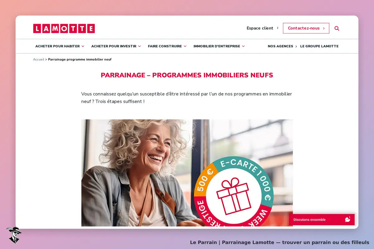 Lamotte : page d'accueil sur le parrainage pour programmes immobiliers neufs avec une photo