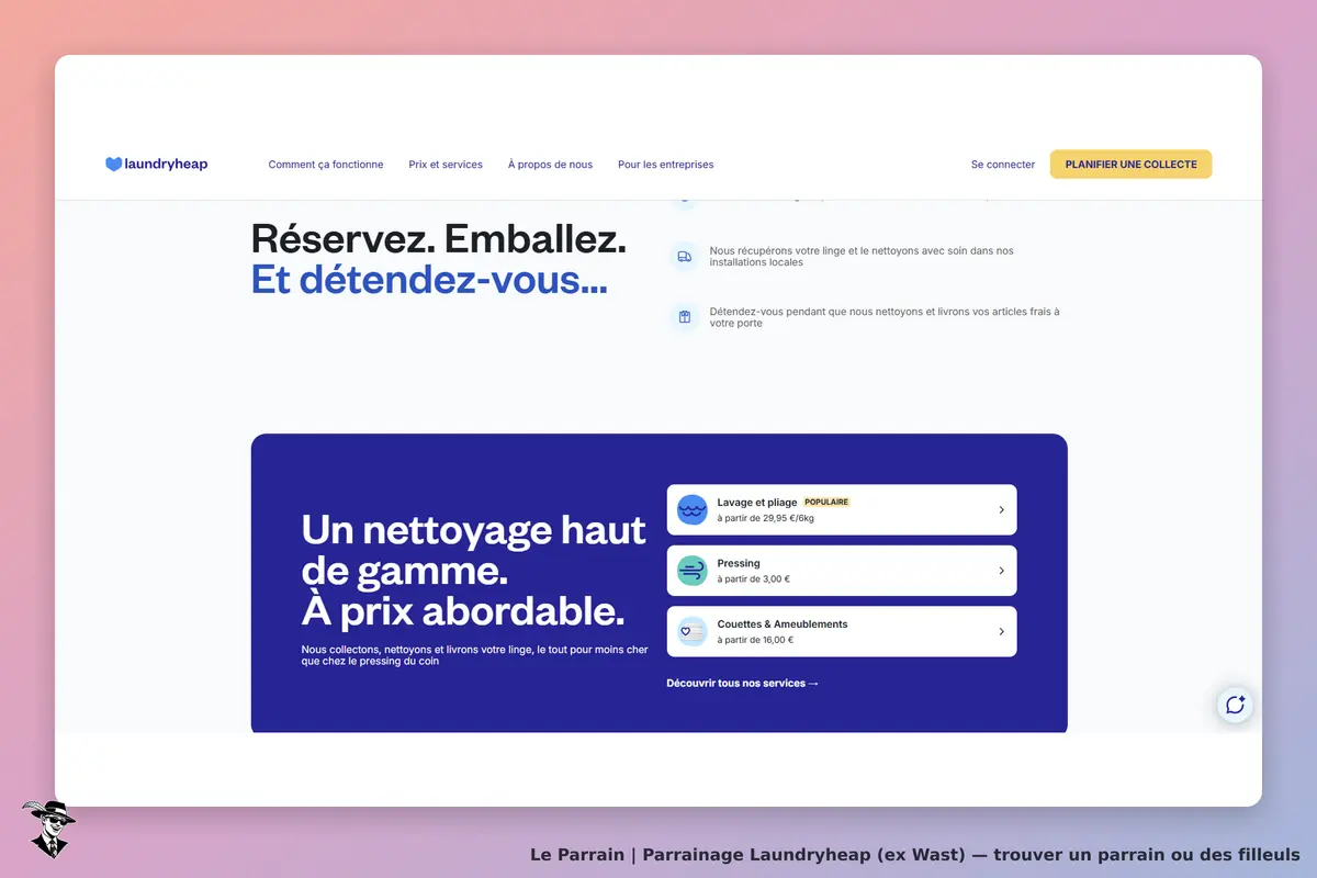 Laundryheap (ex Wast) : laundryheap : page d'accueil avec options de services de nettoyage et