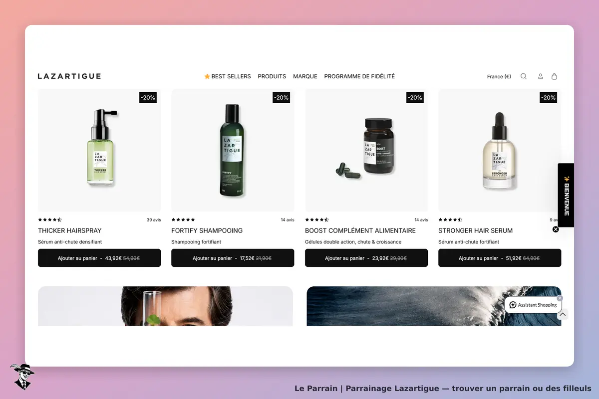 Lazartigue : page d'accueil affichant des produits capillaires et leurs descriptions
