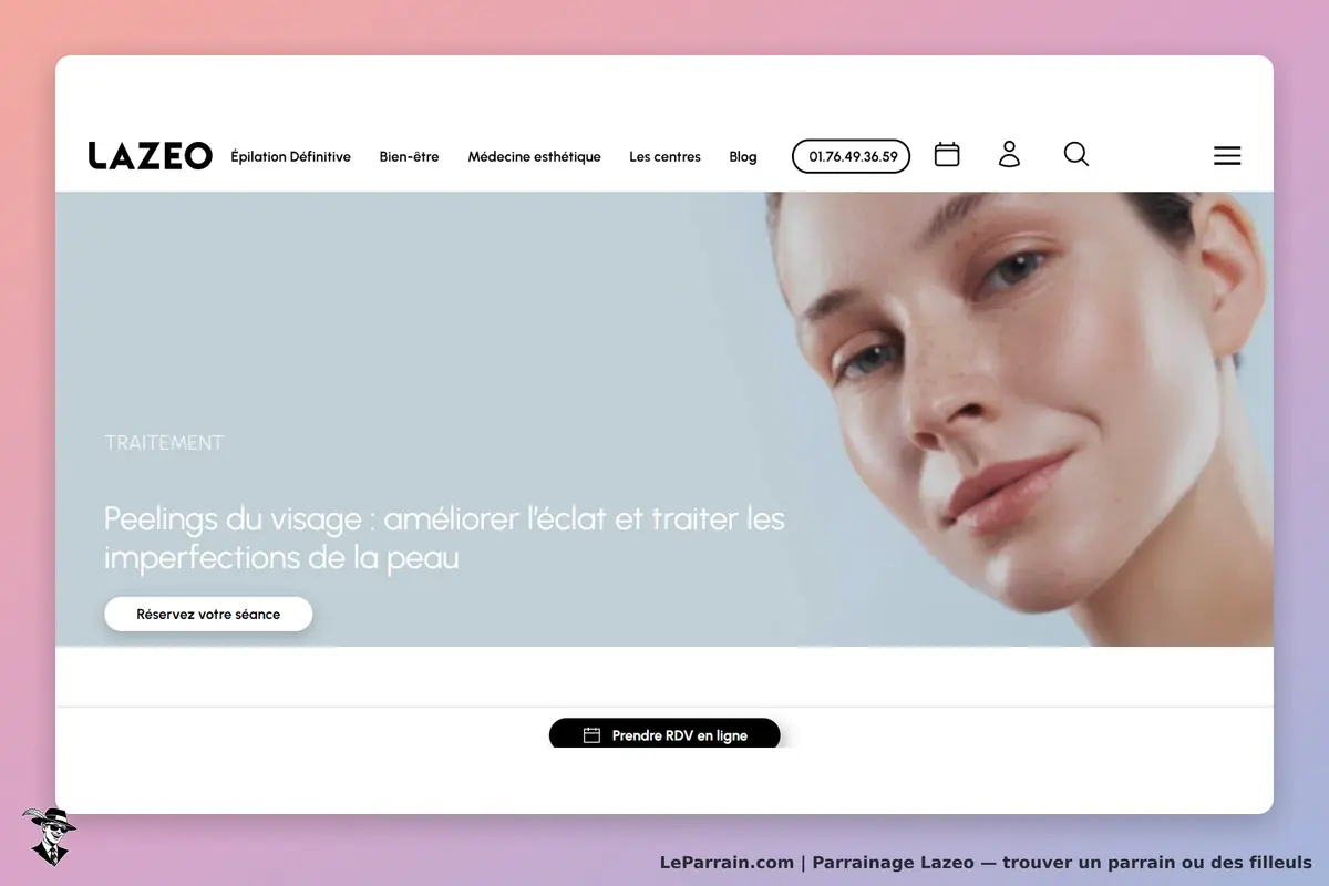 Lazeo : page d'accueil avec un traitement de peeling du visage et une femme souriante