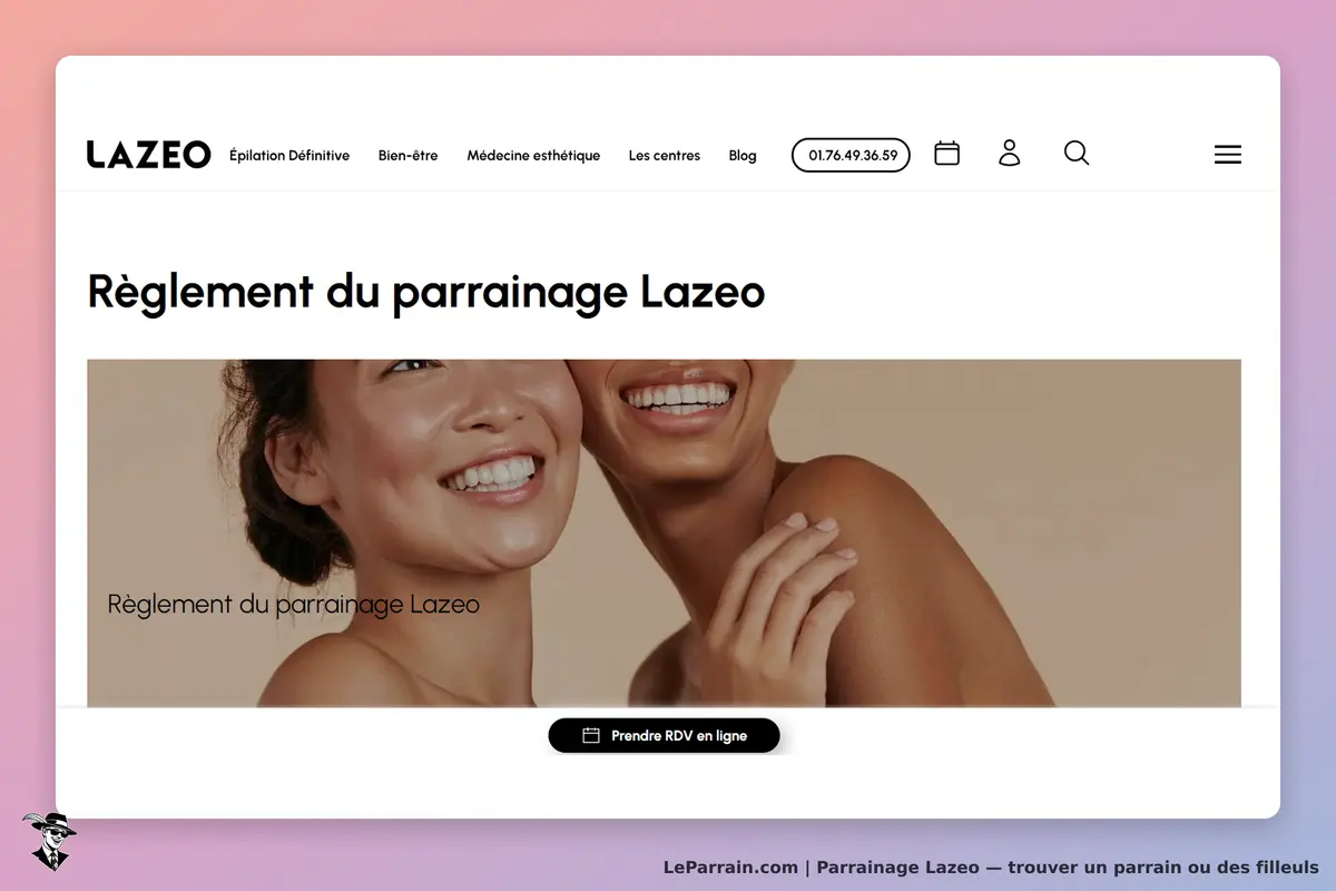 Lazeo : page sur le règlement du parrainage avec deux femmes souriantes