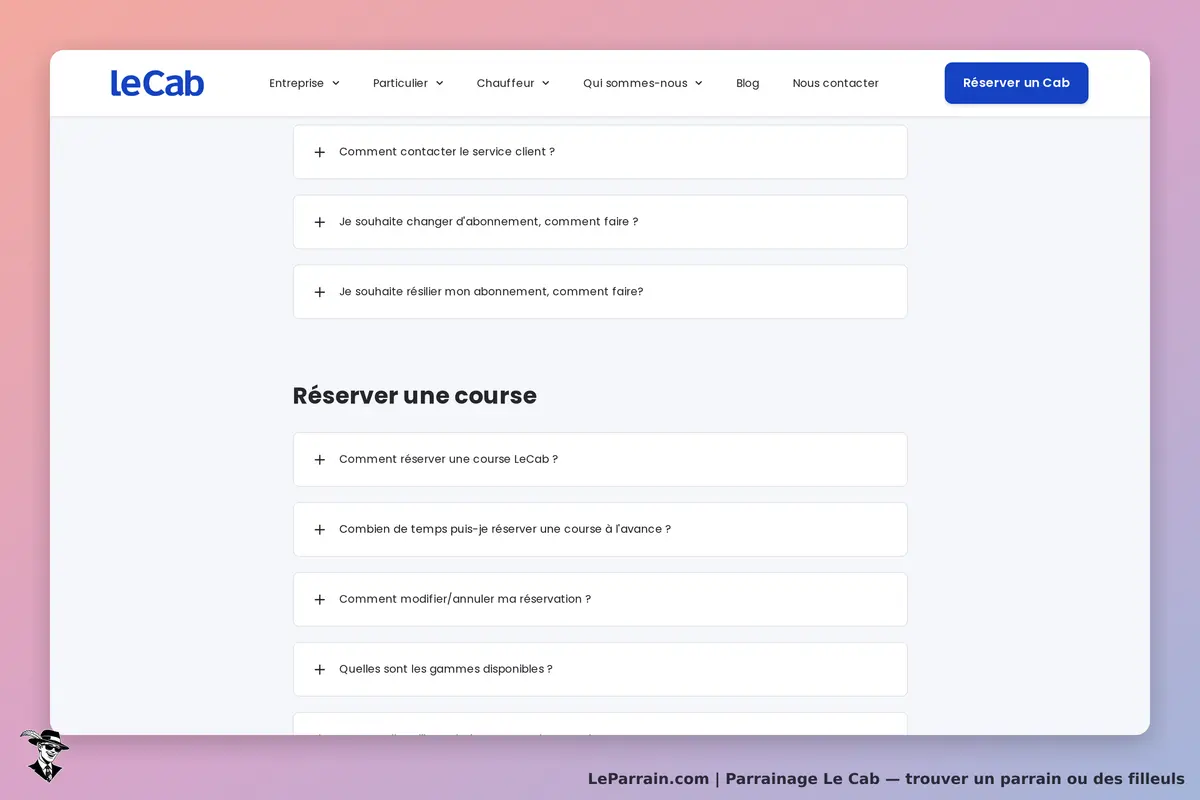 Le Cab : leCab : section d'aide avec questions fréquentes sur les réservations et abonnements
