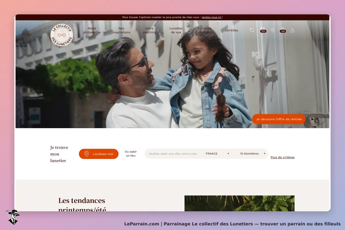 Le collectif des Lunetiers : page d'accueil avec un homme et une fille souriante, formulaire de