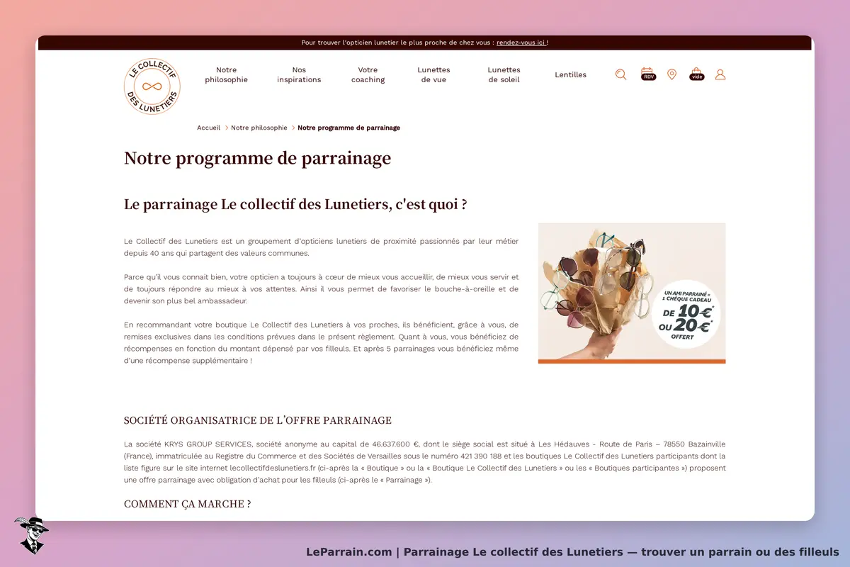 Le collectif des Lunetiers : programme de parrainage avec lunettes présentées sur la droite