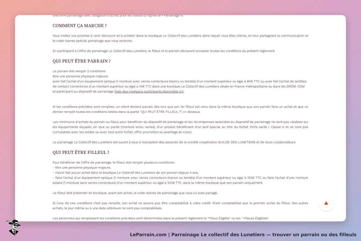 Le collectif des Lunetiers : section sur le fonctionnement du parrainage et conditions