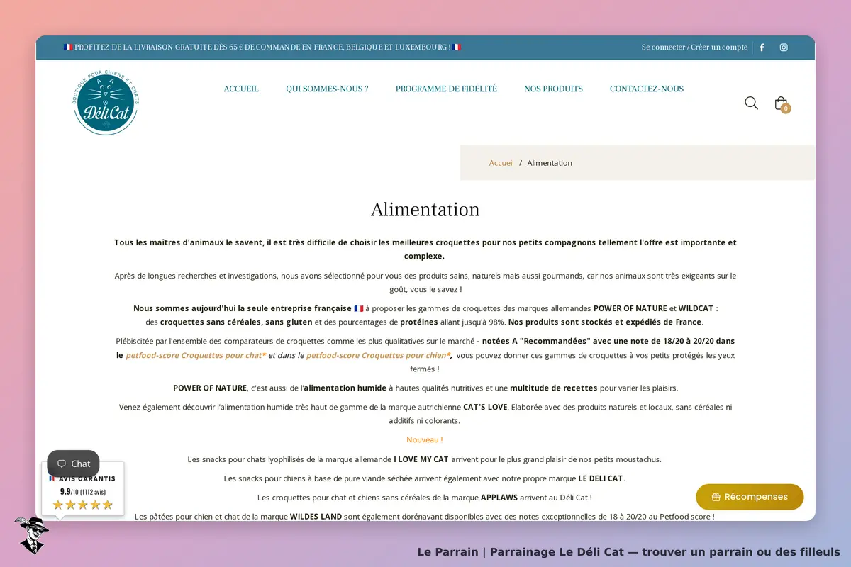 Le Déli Cat : page d'accueil de la catégorie Alimentation avec descriptions de produits pour