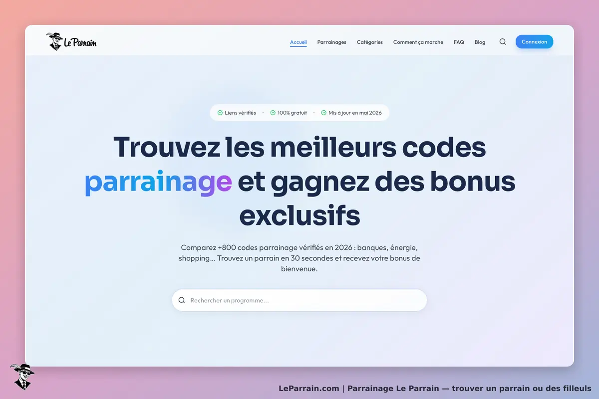 Page d'accueil Le Parrain : codes parrainage et bonus exclusifs à découvrir.