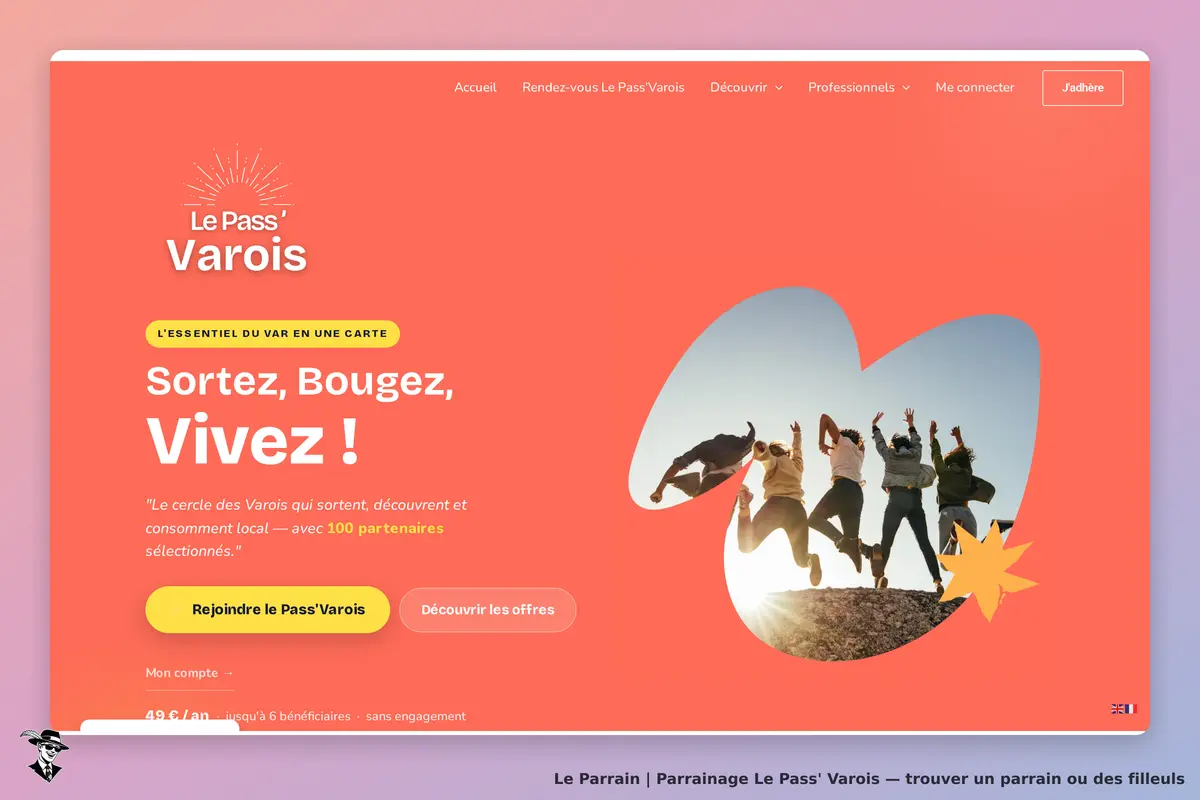 Le Pass' Varois : page d'accueil avec un slogan et des images de personnes en train de sauter