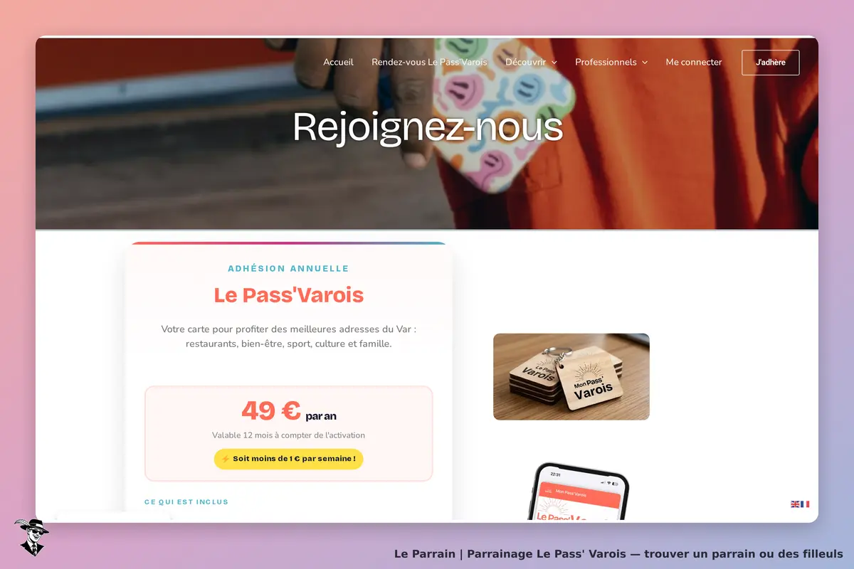 Le Pass' Varois : page d'accueil avec un visuel de carte et un appel à l'adhésion