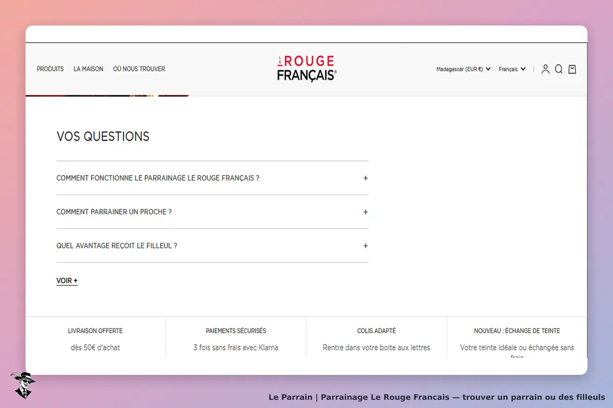 Le Rouge Francais : le Rouge Français : section FAQ avec des questions sur le parrainage et des