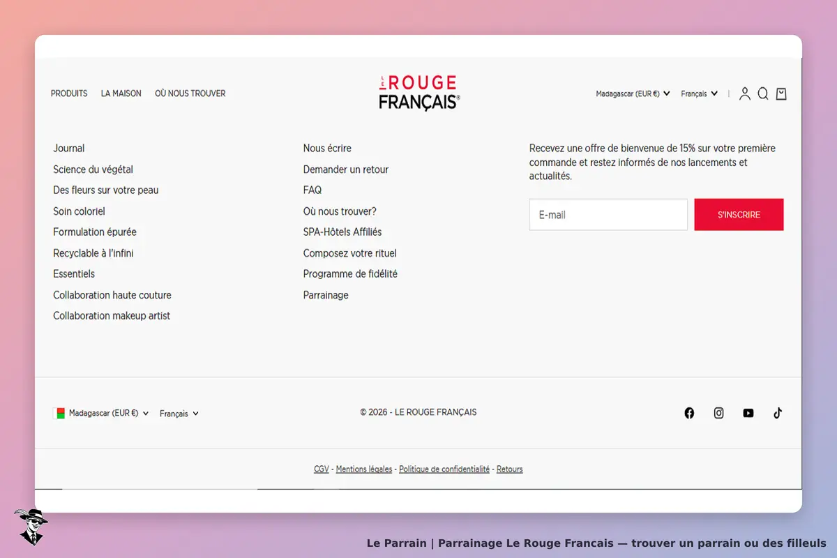 Le Rouge Francais : le Rouge Français : page d'accueil avec menu, inscription à la newsletter et