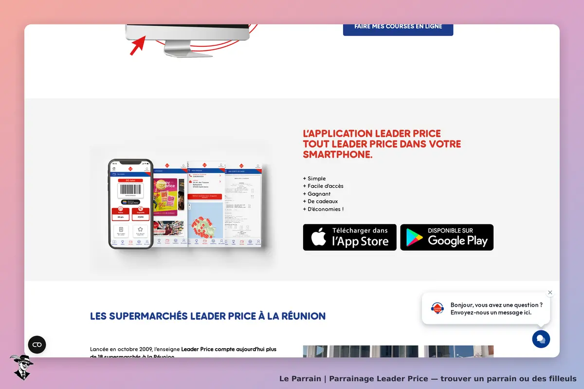 Leader Price : page d'accueil présentant l'application mobile et ses fonctionnalités