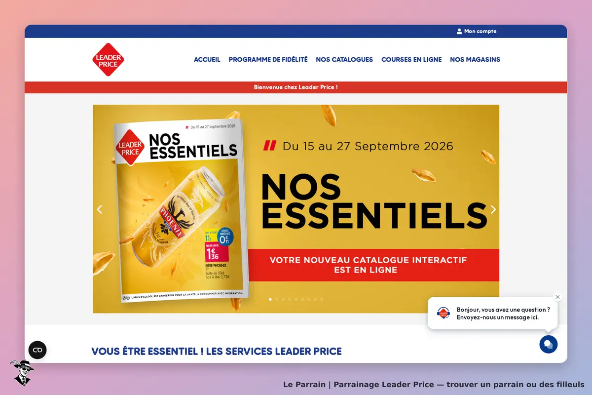 Leader Price : page d'accueil avec un catalogue interactif et une promotion sur des produits