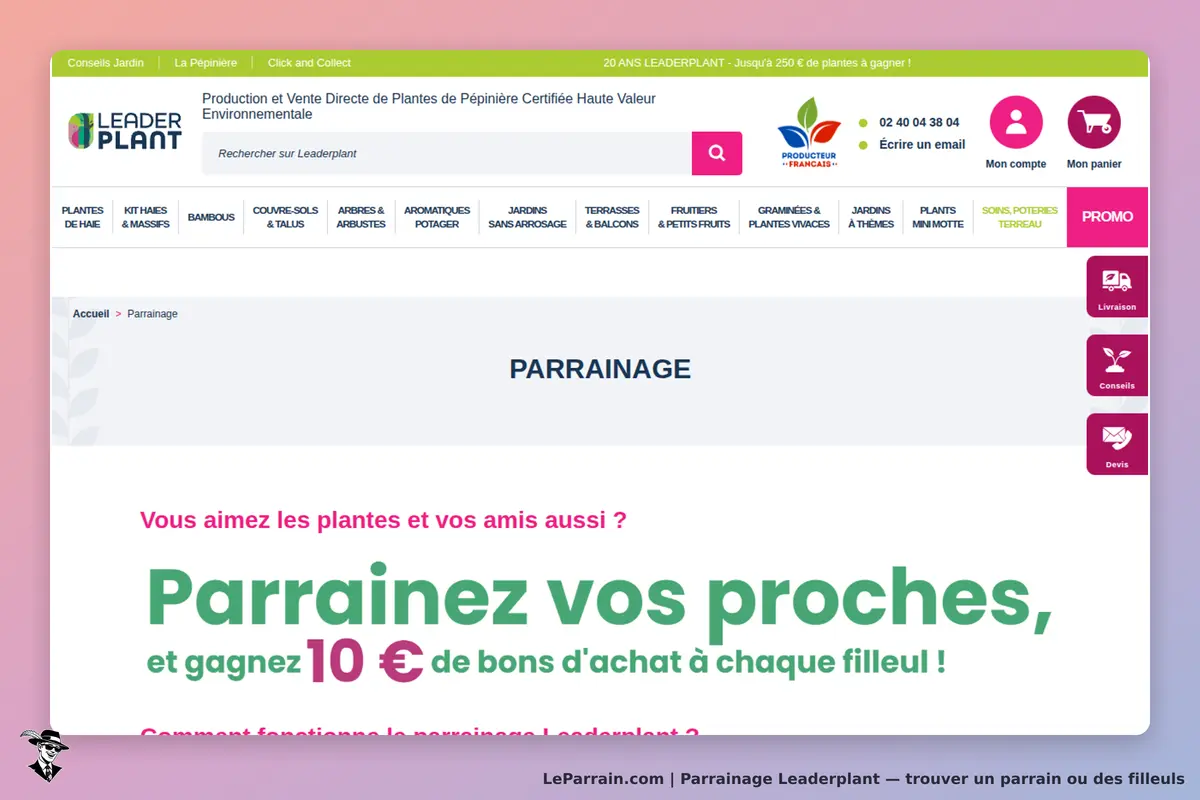 Leaderplant : page de parrainage avec texte sur les avantages du parrainage de proches