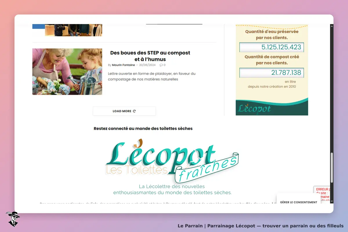 Lécopot : page d'accueil avec article sur le compostage et informations sur les toilettes sèches