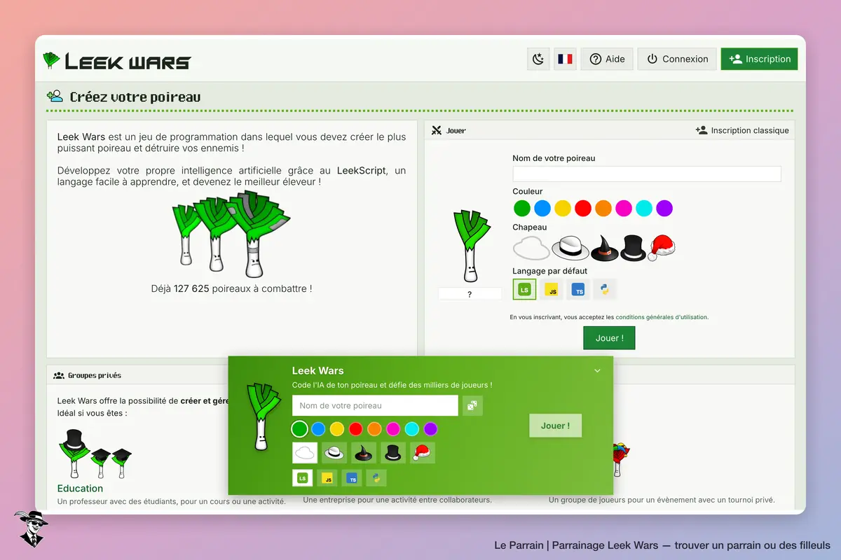 Page d'accueil de Leek Wars