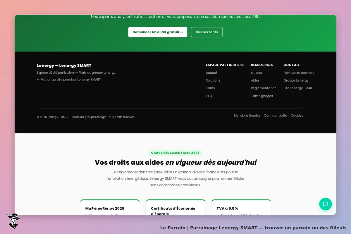 Lenergy SMART : page d'accueil avec informations sur les aides à la rénovation énergétique