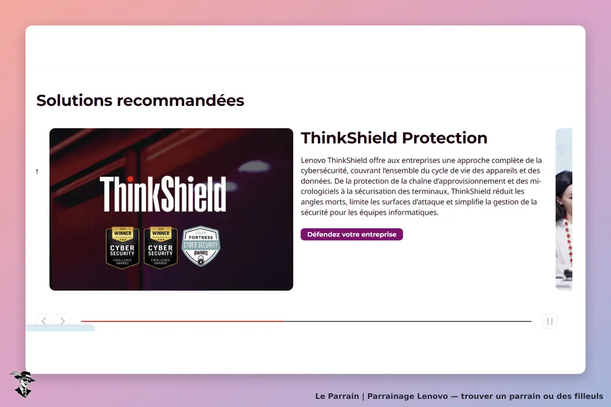 Lenovo : solutions recommandées avec présentation de ThinkShield et ses récompenses en