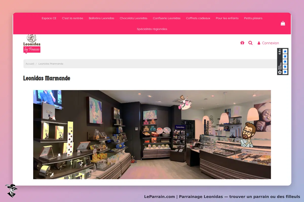 Leonidas : présentation de la boutique avec divers produits chocolatés et décorations