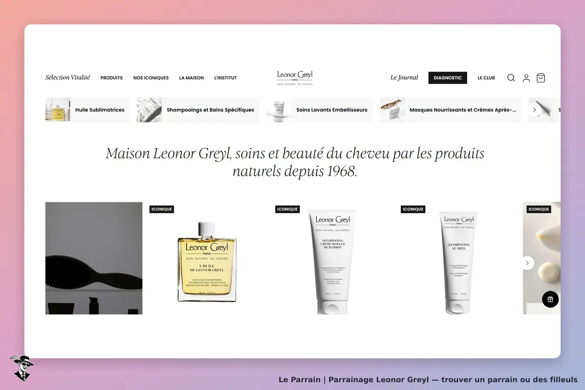 Leonor Greyl : page d'accueil avec produits de soins capillaires et présentation de la marque