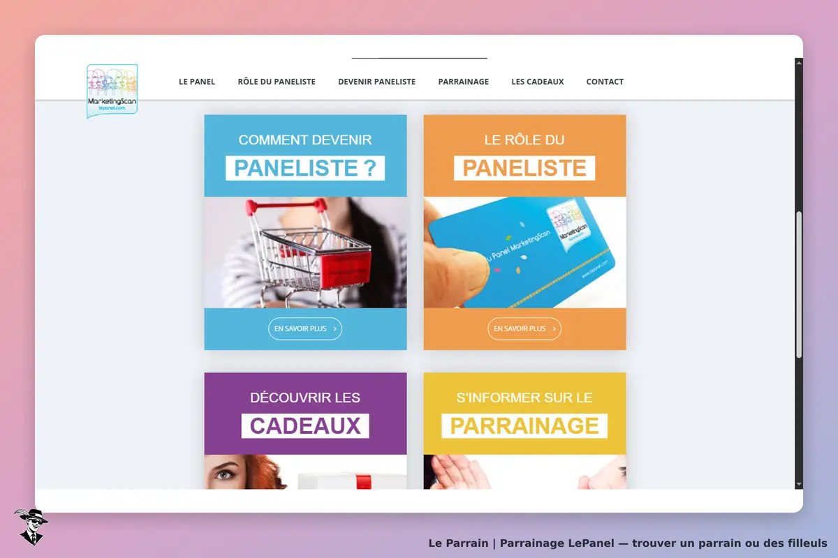 LePanel : page d'accueil avec sections sur devenir paneliste et découvrir les cadeaux