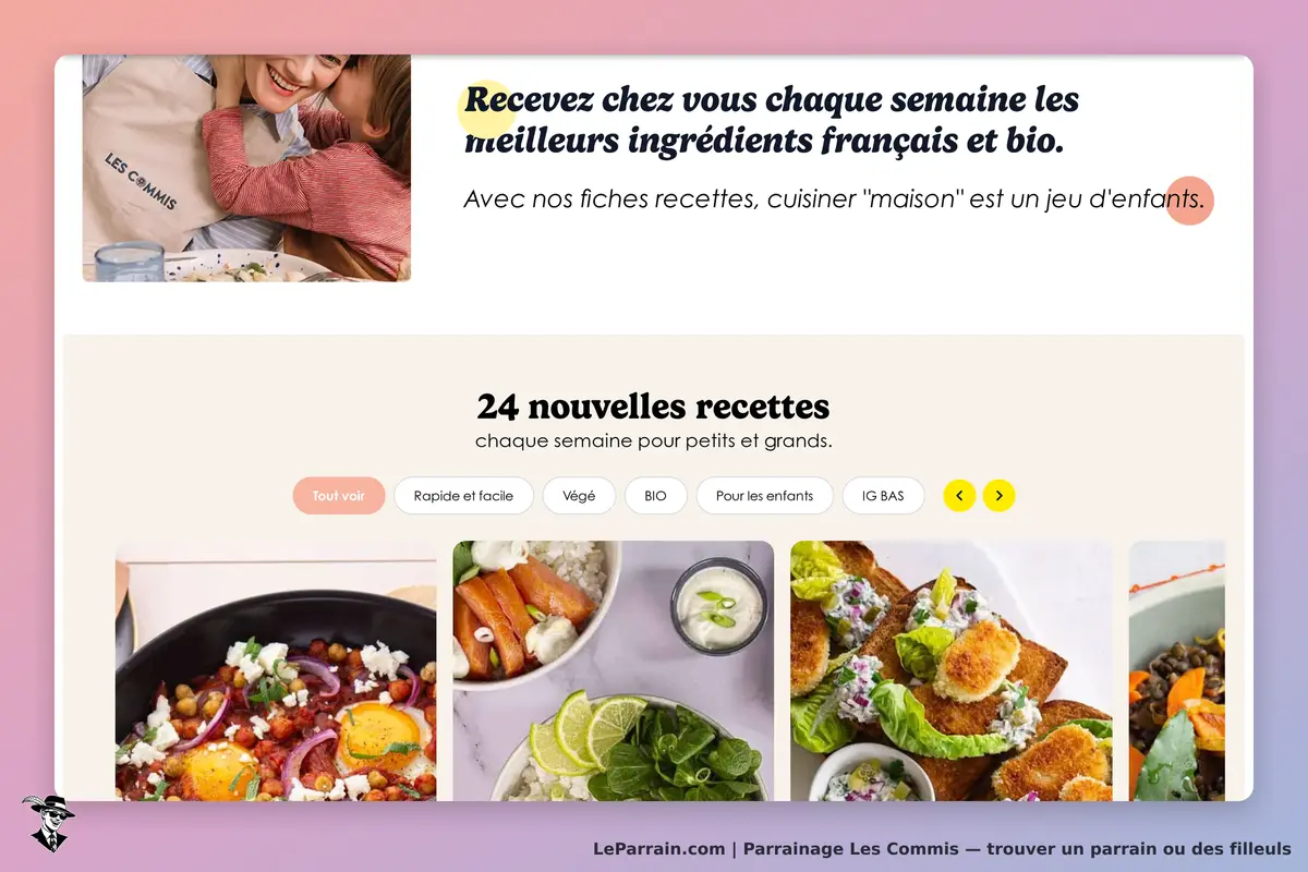 Les Commis : page d'accueil présentant des recettes et des ingrédients français et bio